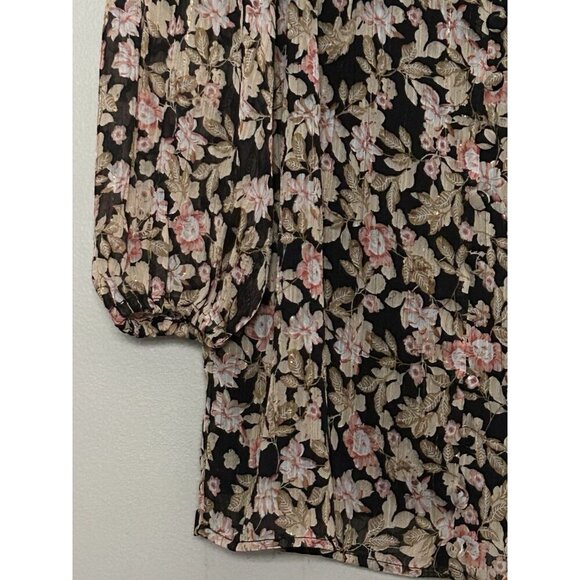 Nasty Gal Floral V Neck Mini Dress Plunge Fitted Long Sleeve Size 8 US Gold - Picture 7 of 13